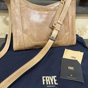 FRYE Distressed Leather Handbag with cards and dust bag.